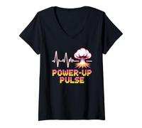 Damen Power Up Pulse Pop Culture Retro Videospiel T-Shirt mit V-Ausschnitt