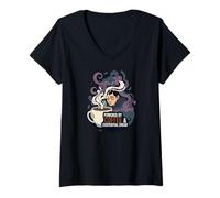 Damen Powered by Coffee & Existential Dread Funny Tired Design T-Shirt mit V-Ausschnitt