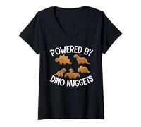 Damen Powered by Dino Nuggets Chicken Nuggies Foodie Food Lover T-Shirt mit V-Ausschnitt
