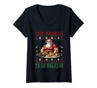 Damen Powerlifer Weihnachtsmann Ugly Christmas Sweater Alternative T-Shirt mit V-Ausschnitt