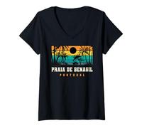 Damen Praia de Benagil Portugal Algarve Strand Sonnenuntergang Design T-Shirt mit V-Ausschnitt