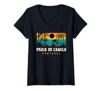 Damen Praia Do Camilo Portugal Algarve Strand Sonnenuntergang Design T-Shirt mit V-Ausschnitt