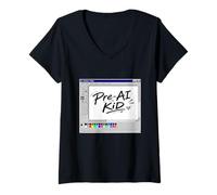 Damen Pre-AI Kid - Y2K Nostalgie Throwback Gen Z T-Shirt mit V-Ausschnitt