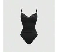 Damen Premium Mode Elegant personalisiert & Spitzen-Patchwork & schwarzer Bodysuit