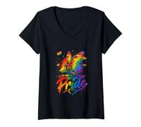 Damen Pride Colorful Butterfly Rainbow Flag Proud LGBT Supporter T-Shirt mit V-Ausschnitt