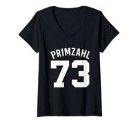 Damen Primzahl 73 Mathe Theory Nerd Geek Zahlenspiel Geschenk T-Shirt mit V-Ausschnitt