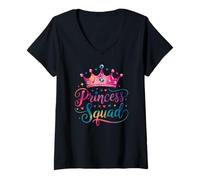 Damen Princess Birthday Squad Party Matching Women Kids Princess T-Shirt mit V-Ausschnitt