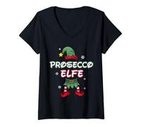Damen Prosecco Elfe Weihnachtsoutfit Partnerlook Weihnachten T-Shirt mit V-Ausschnitt