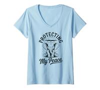 Damen Protecting My Peace Netter Elefant Mental Wellness Vintage T-Shirt mit V-Ausschnitt