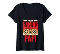 Damen Proud Gaming Papi Gamers Videospiele Spiel Gamer Gaming T-Shirt mit V-Ausschnitt