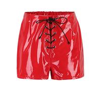 Damen PU Leder Booty Shorts Hohe Taille Hot Pants Clubwear Reißverschluss Taille Taschen Bauch Kontrolle Feste Leggings Sexy Shorts Glänzende Schwarze Leder Look Shorts Push Up Kunstlederhose