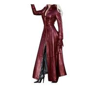 Damen PU Leder Kleid Langarm Elegant Etuikleid Bleistiftkleid Clubwear Dress Cocktail Party Abend Kleider In Latex Leder Lack Optik Lederjacke Kunstlederjacke (Color : Wine red, Size : M)