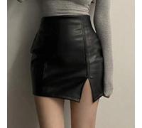 Damen PU Seitenschlitz Bodycon Mini Rock, Schwarz, Ganzjährig, Bleistiftrock, Kleidung für Schulanfang, Lederrock Herbst