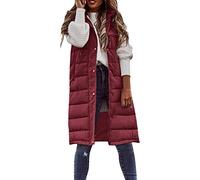Damen Puffer Gilets Reißverschluss Steppweste Ärmellos Verdickte Offene Front Hoodie Jacke Longline Gepolstert Übergroße Outdoor Trenchcoats Solide Weiche Bequeme Taschen Damen Winter Weste, wein, 48