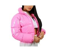 Damen Puffer Jacke Einfarbige Winterjacke Warm Stehkragen Übergangsjacke Frauen Glänzend Daunenjacke Kurz Geschnitten Wattierte Steppjacke Jacke Female Baumwolljacke Mantel Herbst Outdoorjacke