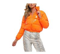 Damen Puffer Jacke Einfarbige Winterjacke Warm Stehkragen Übergangsjacke Frauen Glänzend Daunenjacke Kurz Geschnitten Wattierte Steppjacke Jacke Female Baumwolljacke Mantel Herbst Outdoorjacke
