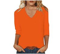 Damen Pullover 3/4-Ärmeln Einfarbige Oberteile Lose 3/4 Arm Blusen & Tuniken Frau Longbluse Basic Mode Motiv Bluse V-Ausschnitt Freizeit Blusen Tie-Dye Muster Warmes Tee T-Shirt Bekleidung