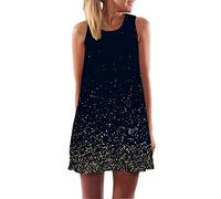 Damen-Pullover, Ärmelloses Print-Kleid - Golden Dot Print Sommer-Rundhals-Strand-Sommerkleid, Böhmischer, Mittellanger, Sexy Rock Für Damen, Elegante Kleidung, Schwarz, Medium