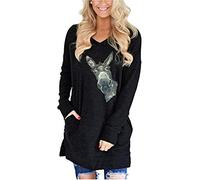 Damen Pullover Cartoon Esel Bedrucktes Langarmshirt Vintage Oberteil Tier Shirts Tunika Bluse Sweatshirts Tops mit Tasche (L, Schwarz)