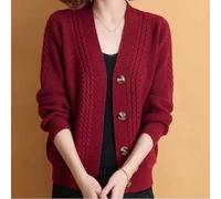 Damen-Pullover, einfarbig, V-Ausschnitt, lange Ärmel, lockerer Strickpullover, Cardigan, entworfen für Komfort und Stil in allen Jahreszeiten (Einheitsgröße, rot)