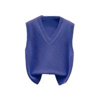 Damen-Pullover, für Frühling und Herbst, ärmellos, V-Ausschnitt, junger Stil, einfarbig, gestricktes Oberteil, königsblau, L