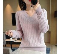 Damen Pullover - Herbst Und Winter Damen Pullover Mode Locker Gestrickt Dick Einfarbig V-Ausschnitt Pullover Top Langarm Stretch Weiches Bodenhemd Einfaches Weihnachtsgeburtstagsgeschenk,Rosa,M
