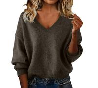 Damen Pullover Herbst V Ausschnitt Kaschmir Pulli Damenpullover DüNne Elegant Strickpulli Oversize Langarm Strickpullover Baumwolle Warmer Baumwoll Langarmshirt Modish Warm Strick Winterpullover