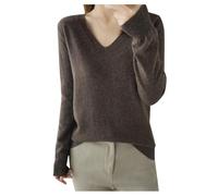 Damen-Pullover Herbst Winter Langarmshirt Elegant Sweatshirt Leichter Strickpullover Dünner Elastischer Casual Langarm Pulli Oberteile V-Ausschnitt Sweater Feinstrickpullover Longpullover Beige Xxl Xl