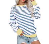 Damen Pullover Hoodie Lässiges Sweatshirt Gestreiftes Colour-Blocking Rundhalsausschnitt Lange Ärmel T-Shirt Vintage Oversized Pullover Sport Style Casual Elegantes Oberteil Fitness Training Hoodie