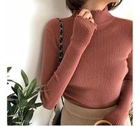 Damen-Pullover Mit Rüschen, Gestrickter Rollkragenpullover Für Herbst Und Winter, Einfarbig, Schmale Passform, Warmes Oberteil, Elastisch, Weich, Elegant, Lässig, Straßenpullover, Ziegelrot, Ei