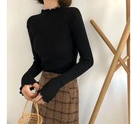 Damen-Pullover Mit Rüschen, Gestrickter Rollkragenpullover Für Herbst Und Winter, Einfarbig, Schmale Passform, Warmes Oberteil, Weich, Elegant, Lässig, Straßenpullover, Schwarz, Einheitsgröße