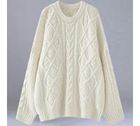 Damen-Pullover Mit Rundhalsausschnitt - Strickpullover Für Damen, Mode, Dicker Twist-Strick, Winter, Warmweiß, Locker, Übergroßer Pullover, Lange Ärmel, Elegant, Lässig, Weihnachten, Neujahr
