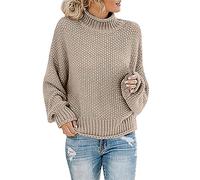 Damen-Pullover mit Zopfmuster, Baggy-Pullover für Damen, einfarbig, langärmelig, Tops für Damen, weich, bequem, Rollkragenpullover für Damen, übergroßer Pullover, modisch, schlank, Damenpullover, B