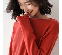 Damen Pullover - Mode Frühling Und Herbst Damen Pullover Retro Einfarbig Dünner Gewellter Pullover Rundhals Gestrickt Warmes Basic Top Elegantes Business Weihnachtsgeburtstagsgeschenk,Rostrot,L