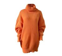 Damen-Pullover, Rollkragenpullover, langärmelig, Strickpullover mit großen Taschen, lange Oberteile, übergroße Tunika-Kleidung für Herbst und Winter, Orange, XXL