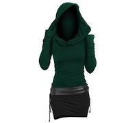 Damen Pulloverkleid Mit Kapuze Herbstkleid Sexy Pullover Kleid Kapuzenpullover Hoodie Farbeblock Slim Casual Langarm Minikleid Enges Strickkleid Herbst Winter Frauen Bodycon Gothic (02 Grün, S)