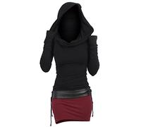 Damen Pulloverkleid Mit Kapuze Herbstkleid Sexy Pullover Kleid Kapuzenpullover Hoodie Farbeblock Slim Casual Langarm Minikleid Enges Strickkleid Herbst Winter Frauen Bodycon Gothic (01 Schwarz, XL)