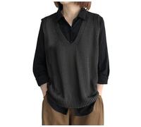 Damen Pullunder Oversize V-Ausschnitt Stricken Weste Strickpullover Ärmellos Lang Strickweste Freizeit Sweater Vest Casual Einfarbig für Frauen Strickpulli Casual Winterpullover (Black, One Size)