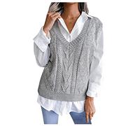 Damen Pullunder V-Ausschnitt Pullover Einfarbig Strickpullover Ärmellos Strickweste Weste Strick Pullover Winter Herbst Sweater Vest Casual Strick Strickpullover Weste