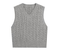 Damen Pullunder V-Ausschnitt Strickpullunder Zopfmuster Strickweste Herbst Winter Ärmellos Strickpullover Casual Strick Tank Top Zopfstrick Pullunder Einfarbig Sweater Pullover Weste (Grau, XXXL)