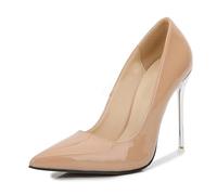 Damen-Pumps mit 4,3 Zoll Absatz und spitzer Zehenpartie, Stilettos, High Heel, Slip-on-Abendschuhe, große High Heels, Nachtclub-Schuhe, sexy Metallabsätze,Apricot,35 EU