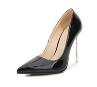 Damen-Pumps mit 4,3 Zoll Absatz und spitzer Zehenpartie, Stilettos, High Heel, Slip-on-Abendschuhe, große High Heels, Nachtclub-Schuhe, sexy Metallabsätze,Schwarz,35 EU