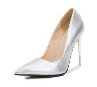 Damen-Pumps mit 4,3 Zoll Absatz und spitzer Zehenpartie, Stilettos, High Heel, Slip-on-Abendschuhe, große High Heels, Nachtclub-Schuhe, sexy Metallabsätze,Silber,45 EU