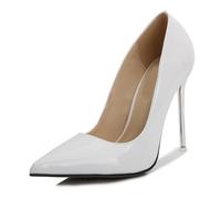 Damen-Pumps mit 4,3 Zoll Absatz und spitzer Zehenpartie, Stilettos, High Heel, Slip-on-Abendschuhe, große High Heels, Nachtclub-Schuhe, sexy Metallabsätze,Weiß,44 EU