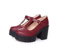 Damen Pumps Mit Blockabsatz: Mary Janes Plateau Elegant Brautschuhe Chunky Heel T-Riemen Halbschuhe Schnalle Stöckelschuhe Ultraleichte Spangenpumps Weichen Sohlen Abendschuhe