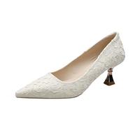 Damen Pumps mit geschlossenem Kitten Heels und spitzer Spitze, Bequeme Pumps für formelle Partys und Hochzeiten,Weiß,38 EU