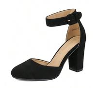 Damen Pumps mit hohem Blockabsatz und geschlossener Zehenpartie klobige Hochzeits-Pumps