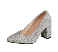 Damen Pumps mit klobigem spitzer Blockabsatz Absatz Elegant High Heels Chunky Block Pumps Vegan Geschlossener Spitze Glitzer Pump Hochzeiten Partys Abendkleidung Karneval Schuhe (Silver, 41)