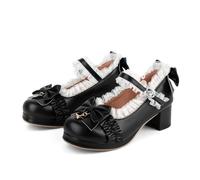 Damen-Pumps mit mittelhohem Blockabsatz Mary Jane Schleife Kawaii Rockabilly Plateau-Pumps
