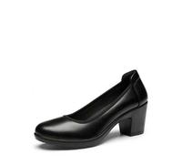Damen Pumps mit runder Zehenpartie und niedrigem Blockabsatz, elegant, bequem, einfarbig, zum Hineinschlüpfen, für Hochzeit, Büro, Geschenk, Festival